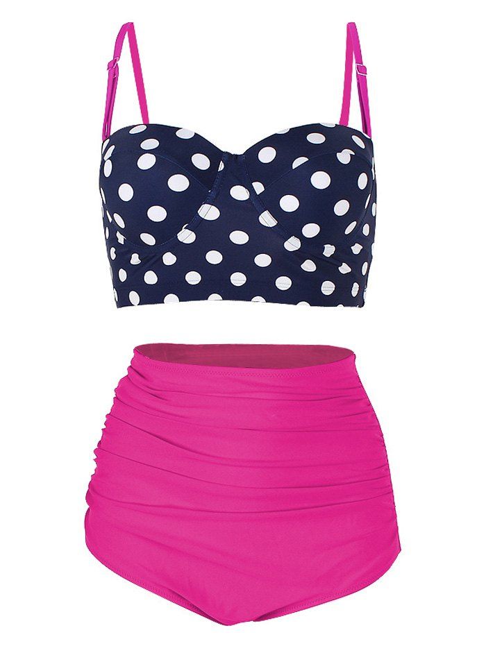 

High Waist Polka Dot Underwire Bikini Set, Deep pink