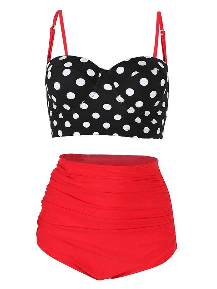 

High Waist Polka Dot Underwire Bikini Set, Red