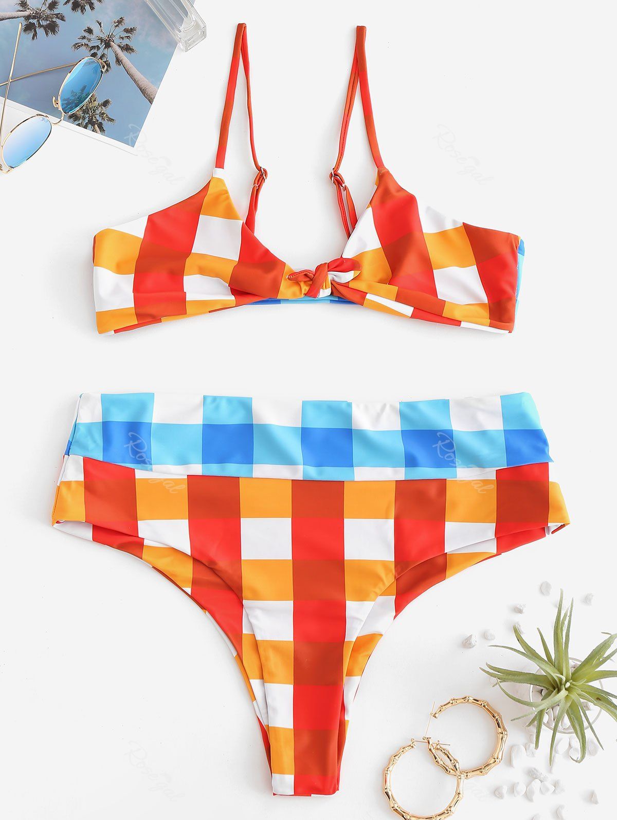 

Knotted Plus Size Bikini Set, Multi