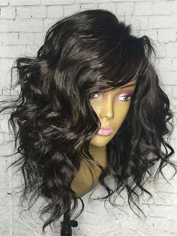 

Side Bang Natural Wave Synthetic Long Wig, Natural black