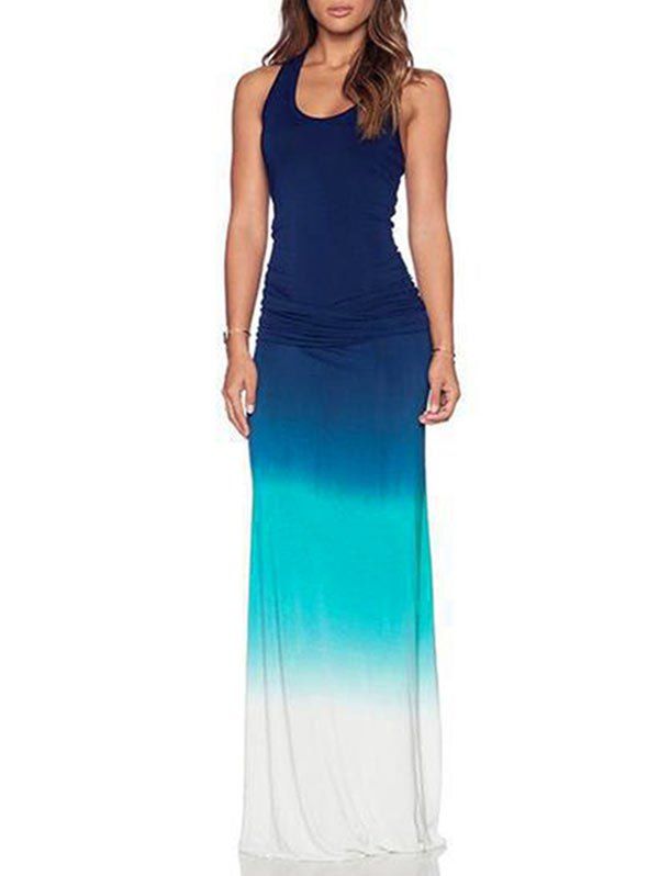 

Sleeveless Ombre Maxi Tank Dress, Blueberry blue