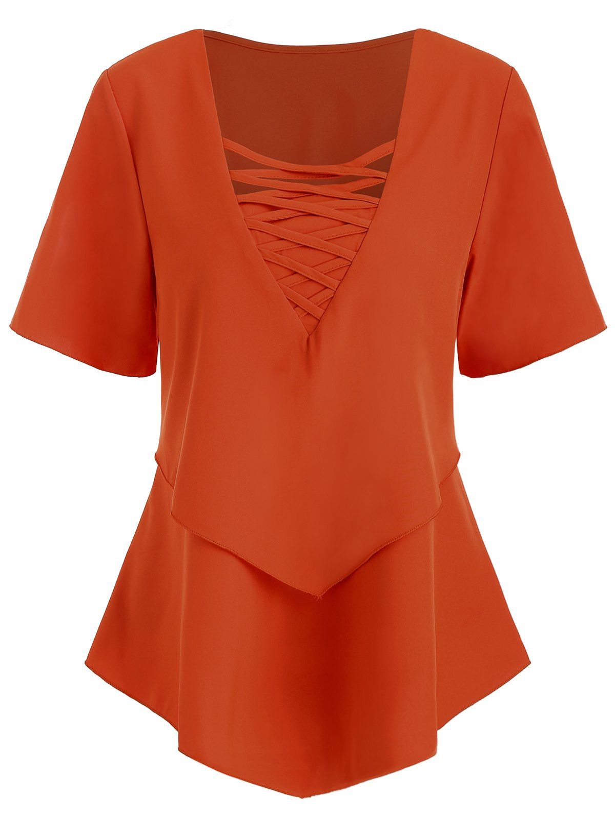

Criss Cross Ruffle Short Sleeve Blouse, Pumpkin orange