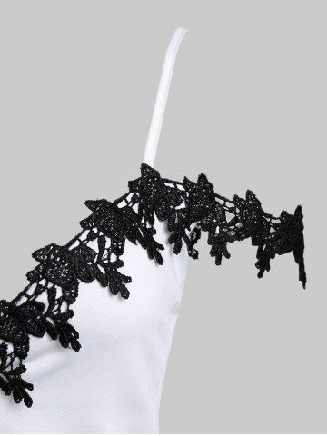 

Spaghetti Strap Contrast Lace Insert T Shirt, White
