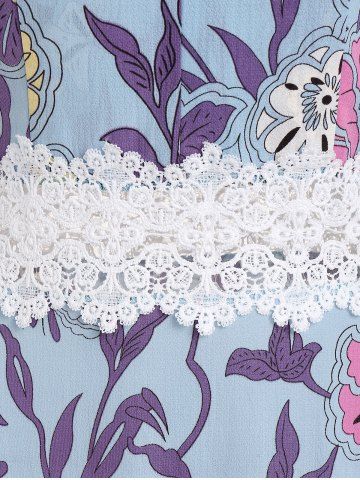 

Lace Insert Printed Spaghetti Strap Dress, Pastel blue