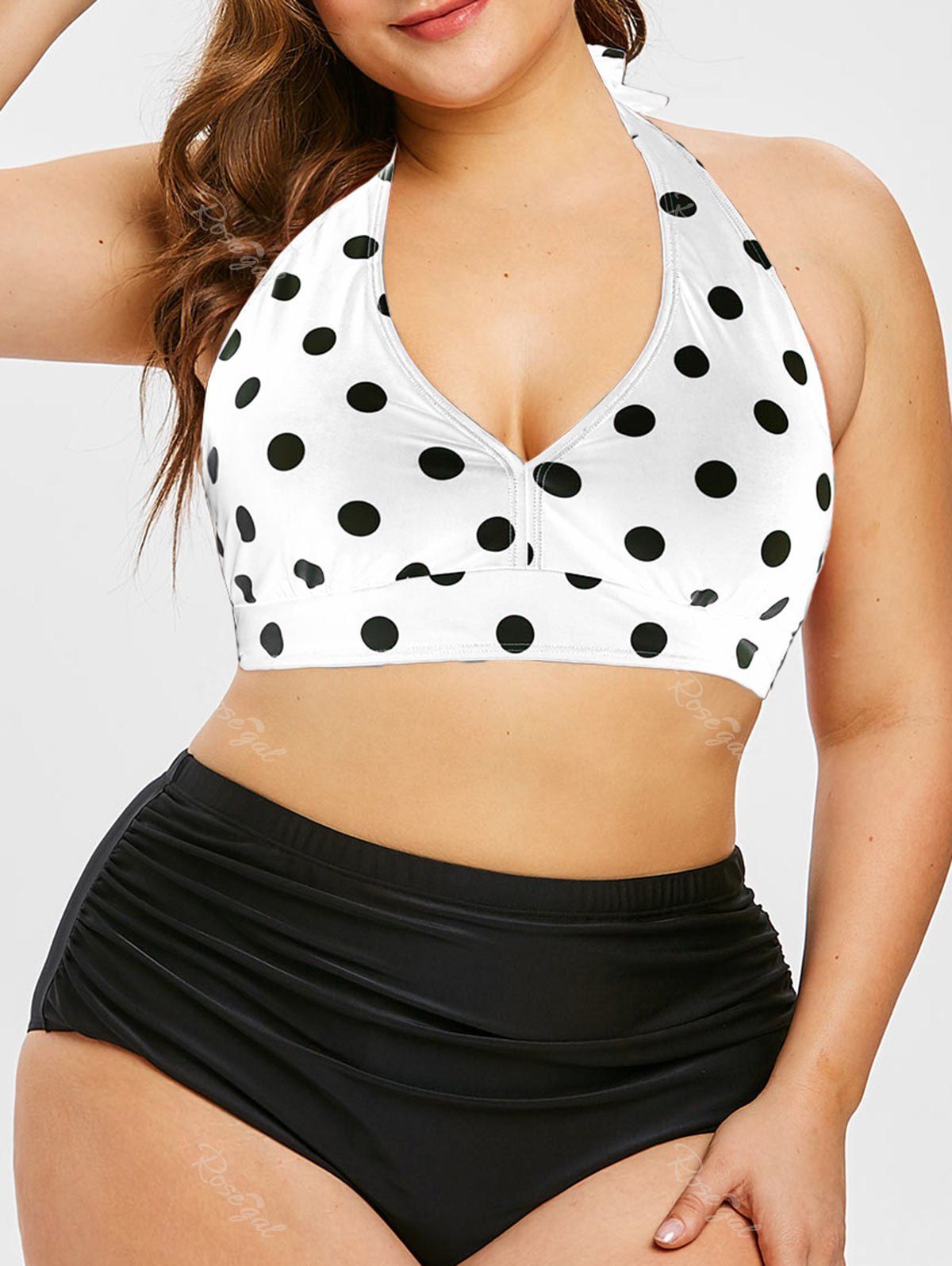 

Plus Size Polka Dot Padded Bikini Set, White