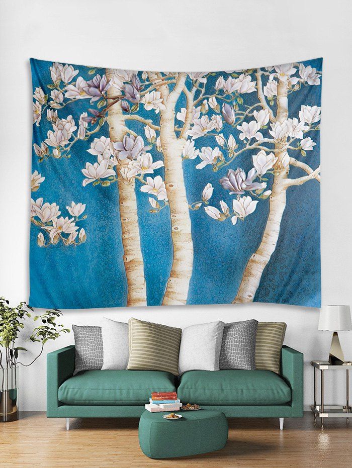 

Flower Tree Print Tapestry Wall Hanging Art Decoration, Blue ivy