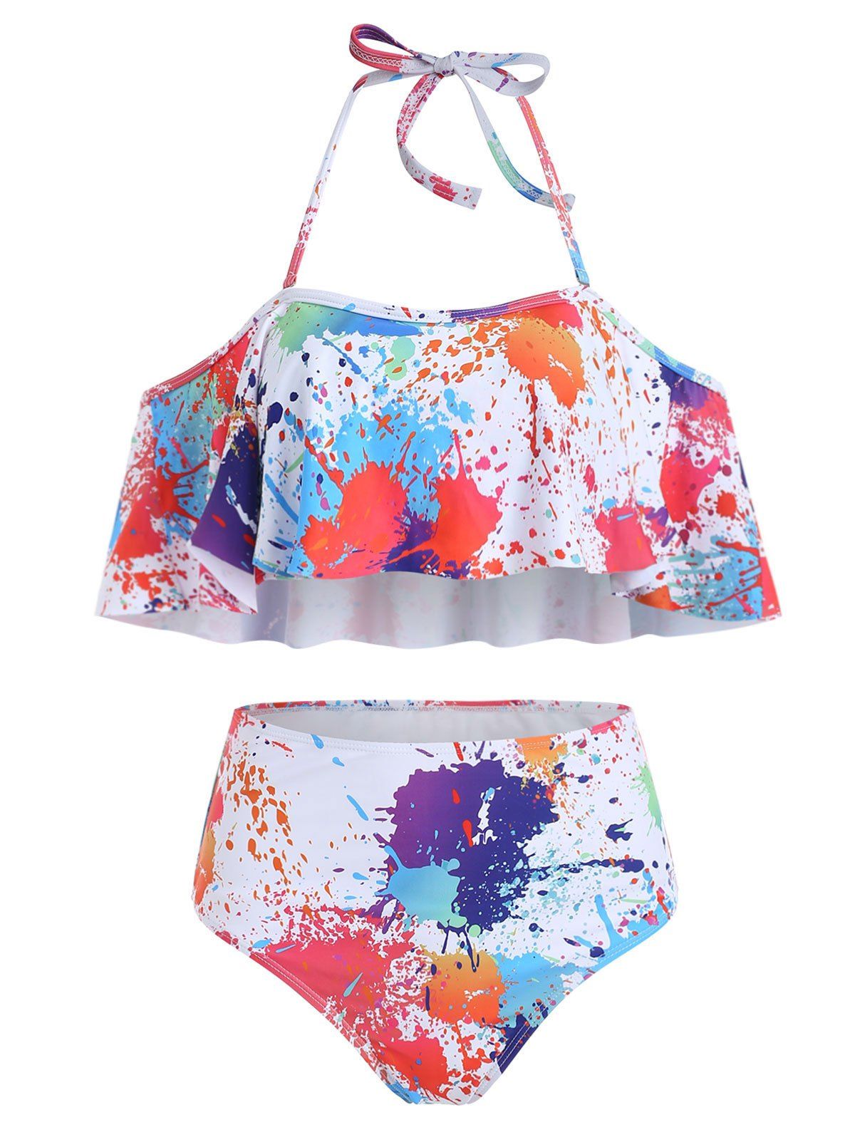 

Paint Splatter Ruffle Bikini Set, Multi