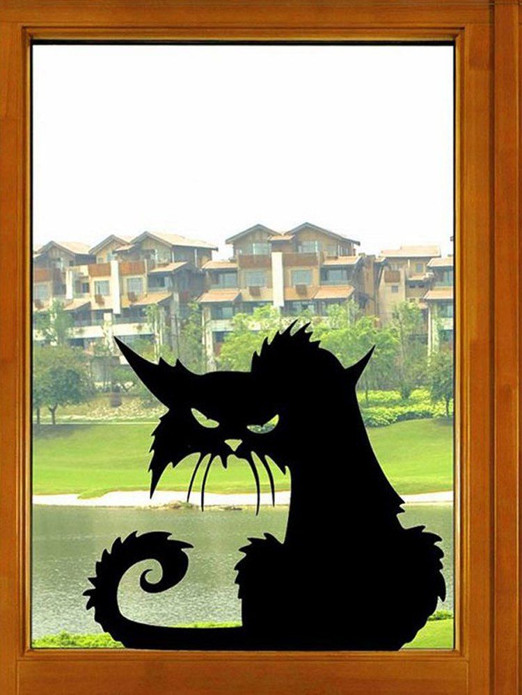 

Cartoon Cat Print Wall Stickers, Black