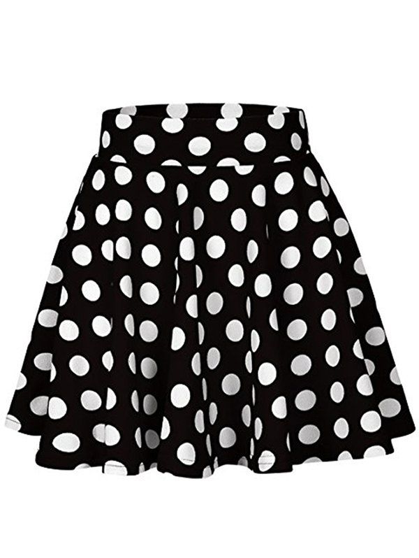 

High Waist Polka Dot Flare Skirt, Black