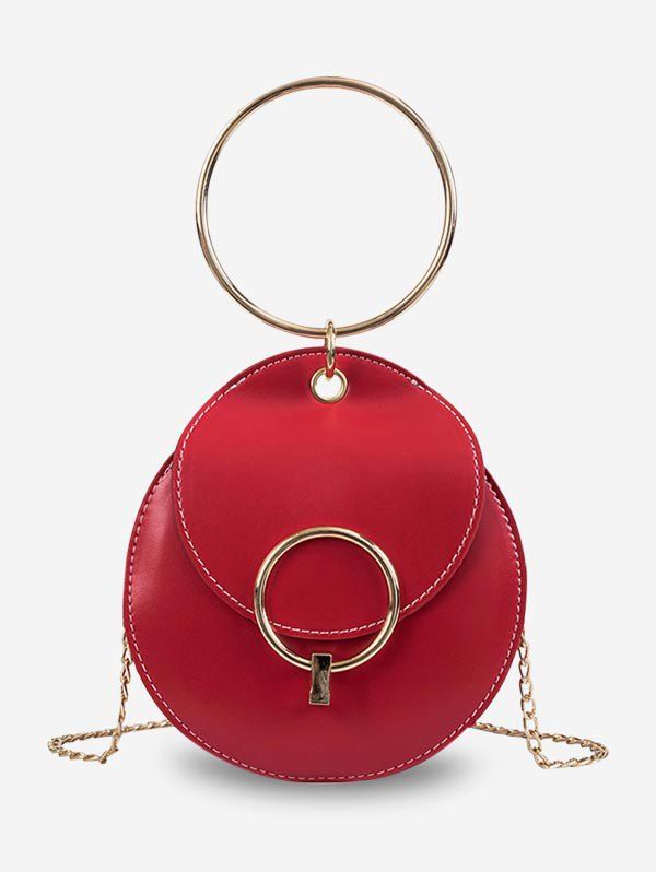 

Round Ring Design Metal Chain Shoulder Bag, Red