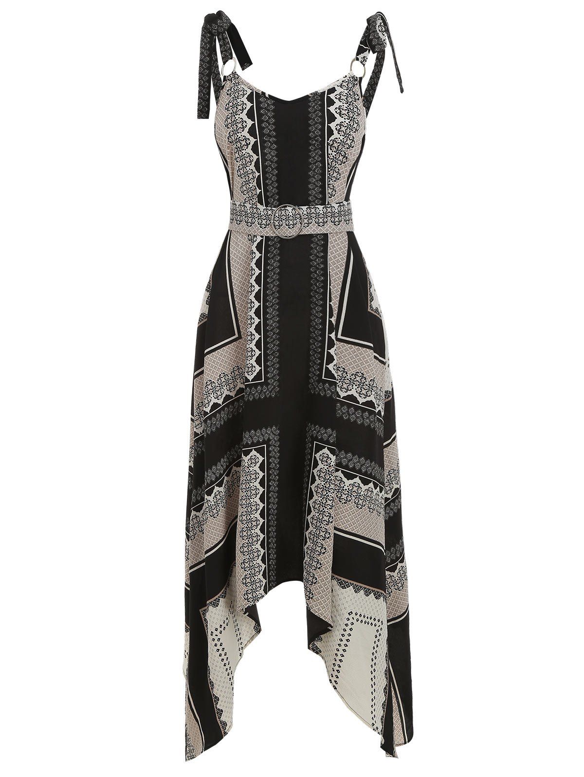 

High Waist Asymmetrical Printed Dress, Black