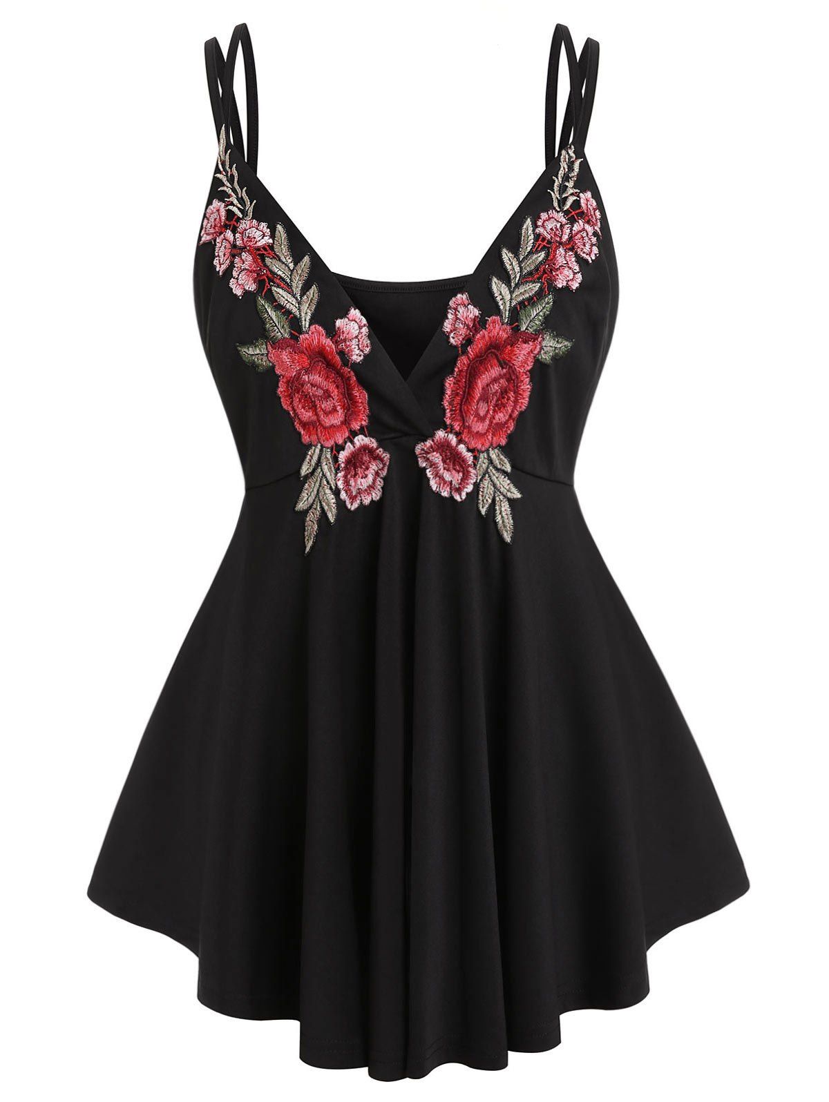 [48% OFF] Plus Size Embroidered Cami Plunge Tank Top | Rosegal