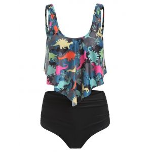 

Dinosaur Print Ruffle Tankini Set, Multi