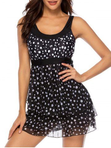 

High Waist Polka Dot Tankini Set, Black