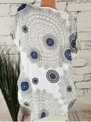 

Round Neck Printed Longline Blouse, White