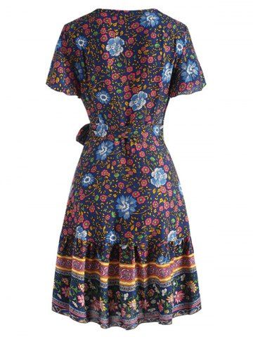 

Plunge Neck Floral Print Wrap Dress, Dark slate blue