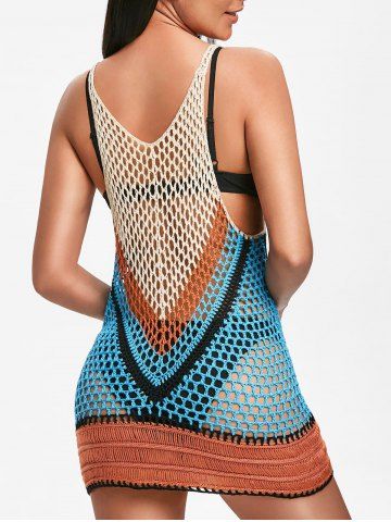 Color Block Open Crochet Cover Up, Multi