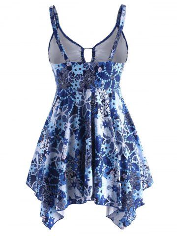 

Plus Size Printed Asymmetrical Tankini Set, Deep blue