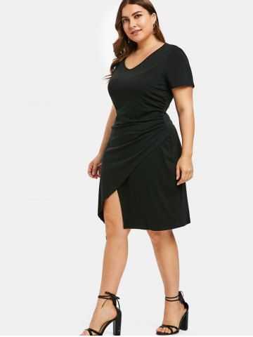 

Plus Size V Neck Overlap Dress, Black