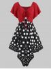 Ruched Polka Dot Plus Size Handkerchief Dress -  