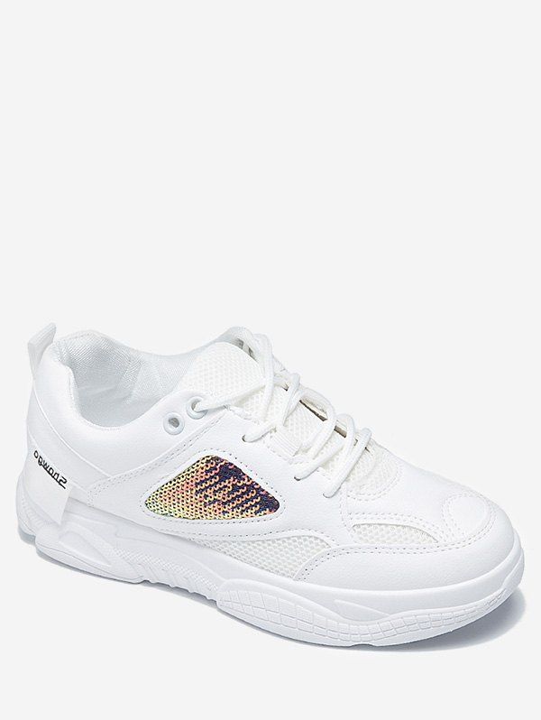 

Sequins Decoration Lace-up Sport Shoes, White