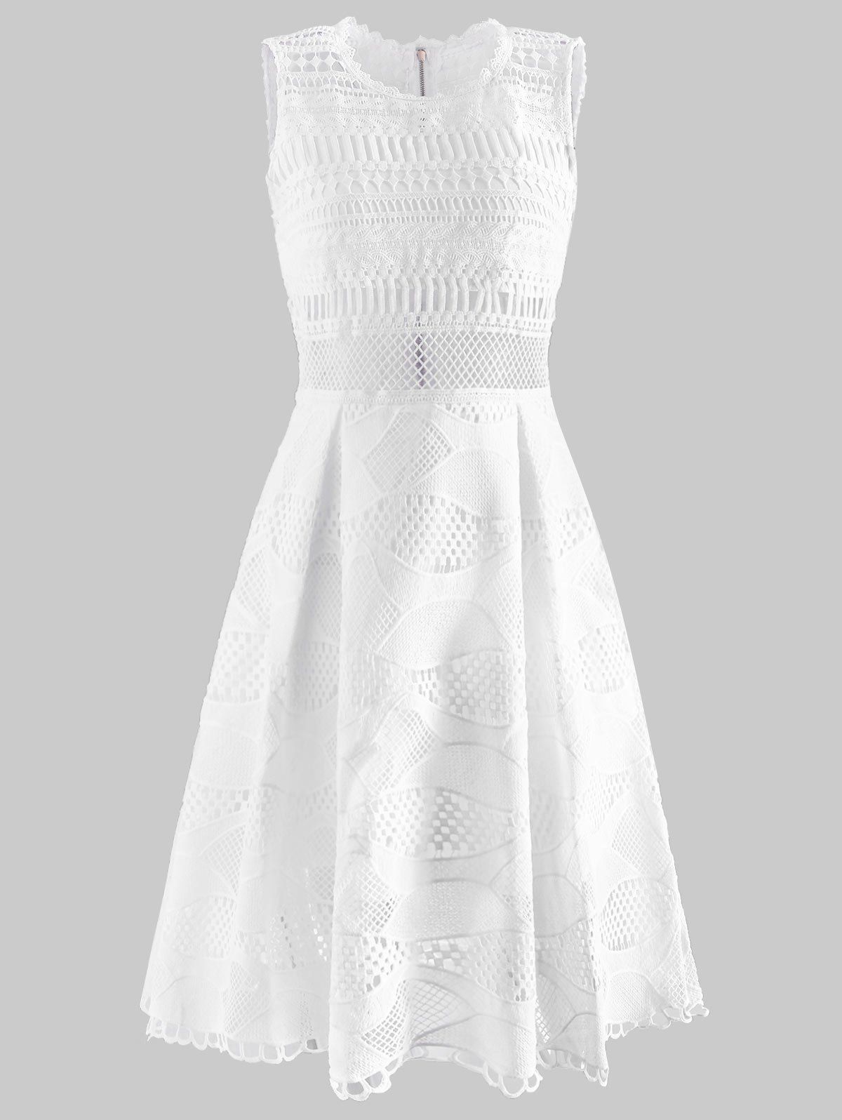 

Laser Cut Openwork A Line Dress, White