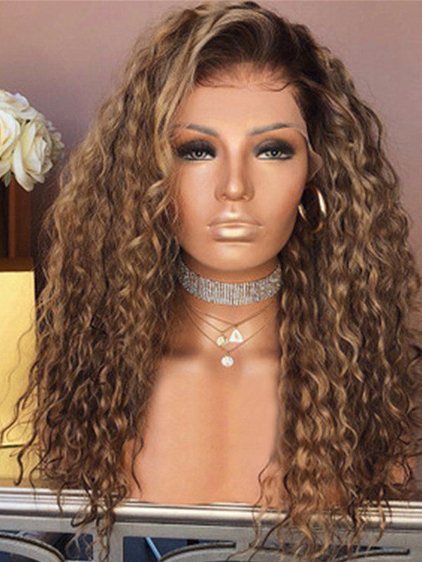 

Jerry Curly Long Center Part Synthetic Wig with Front Lace, Brown bear
