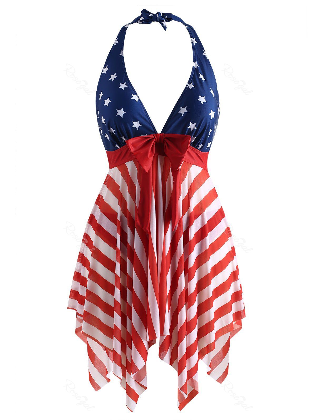 

Halter Neck American Flag Plus Size Tankini Set, Multi