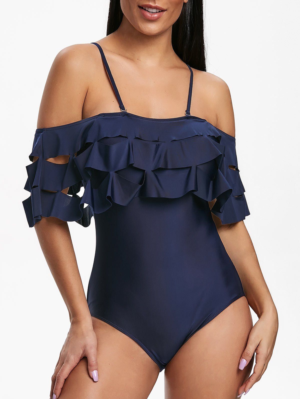 40 OFF Off The Shoulder Ripped Ruffle One Piece Swimwear Rosegal