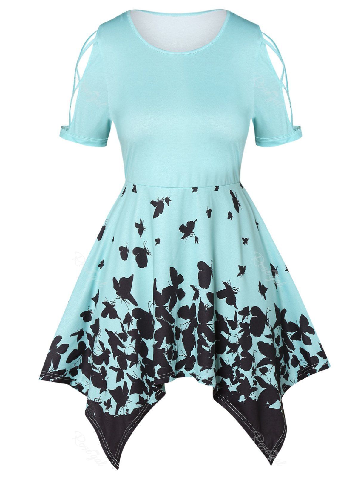 

Plus Size Criss Cross Butterfly Print T Shirt, Medium turquoise