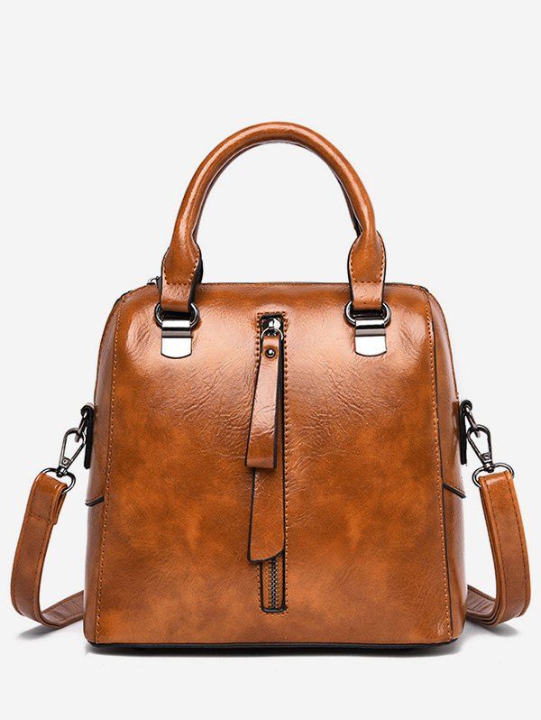 

Solid Color Design PU Handbag, Brown