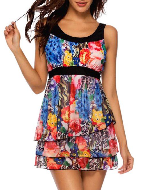 

Layered Floral Print Tankini Set, Multi