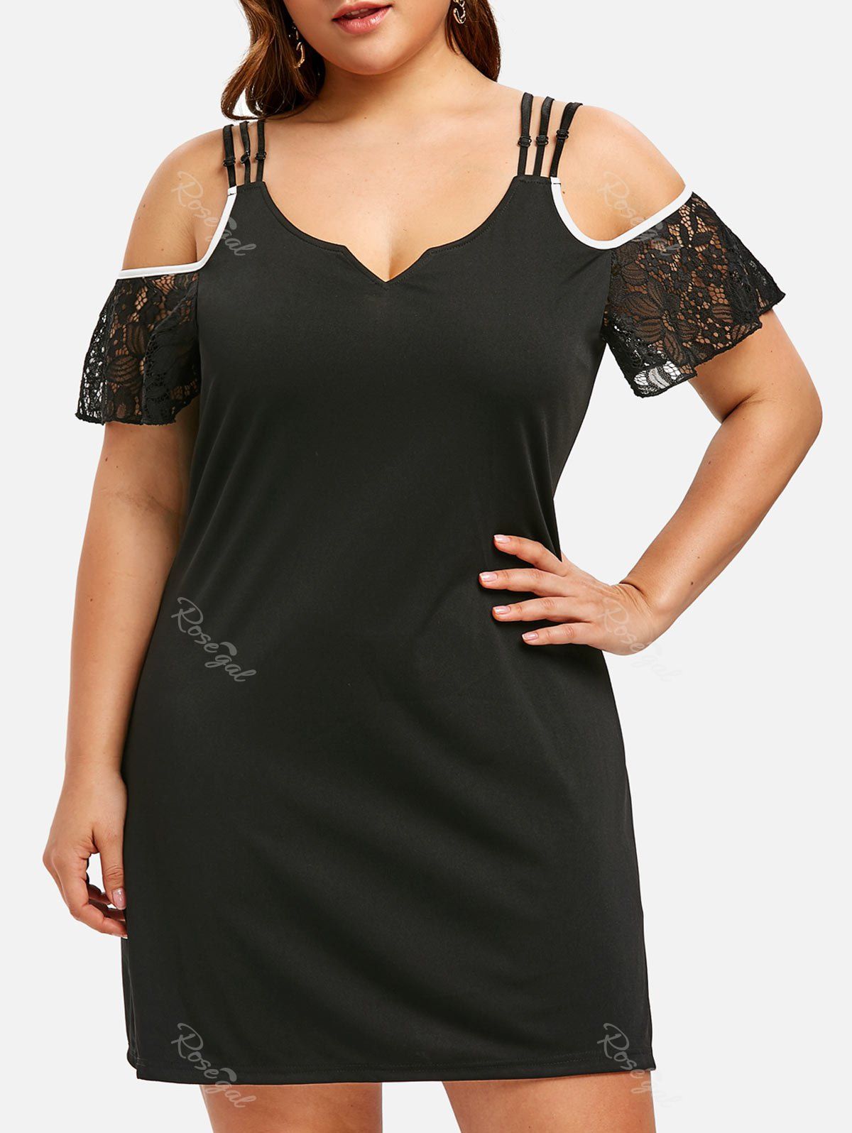 

Plus Size Open Shoulder Mini Dress, Black