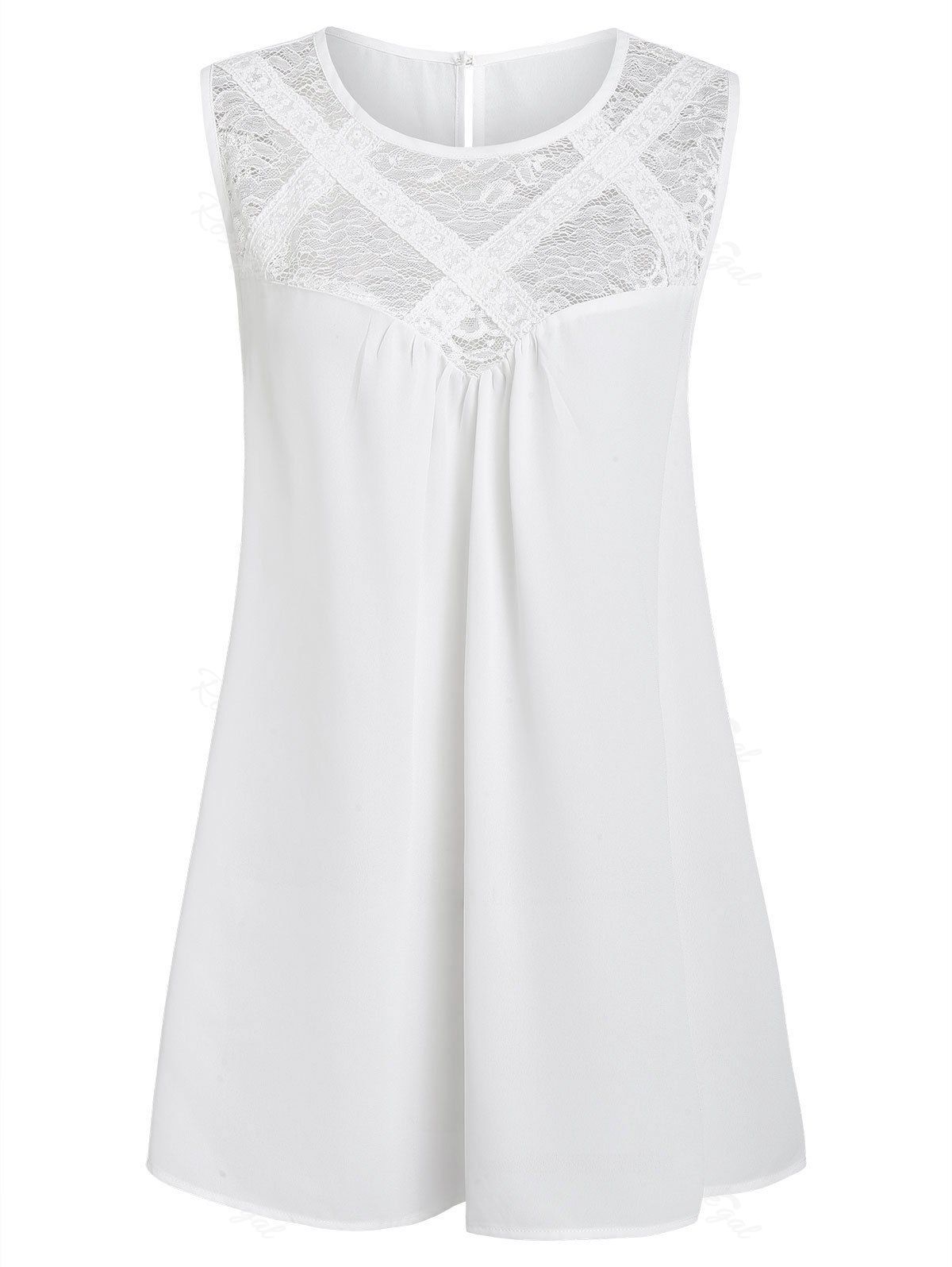 

Plus Size Lace Panel Cut Out Tank Top, White