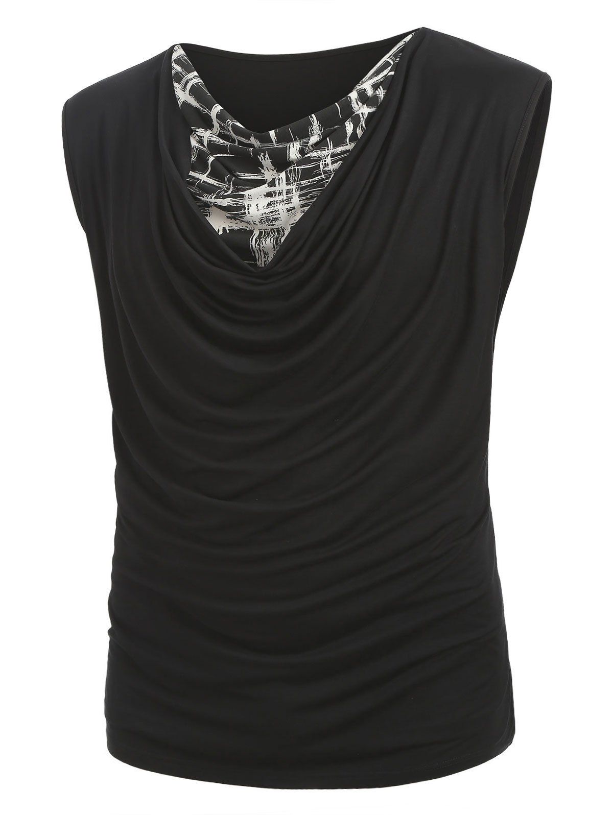 

Abstract Print Draped Tank Top, Black