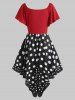 Ruched Polka Dot Plus Size Handkerchief Dress -  