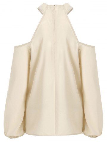 

Puff Sleeve Keyhole Cold Shoulder Blouse, Khaki