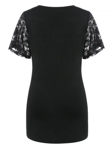 

Plus Size Lace Insert Ripped Plaid T-shirt, Black