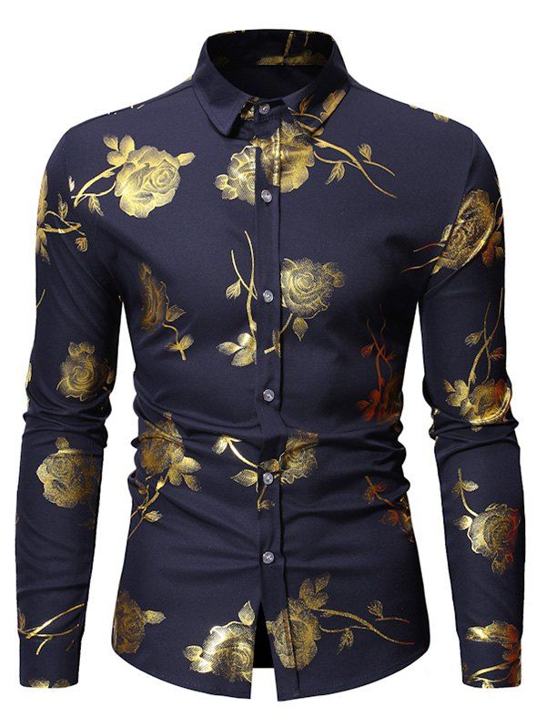 

Rose Printed Long Sleeves Shirt, Midnight blue