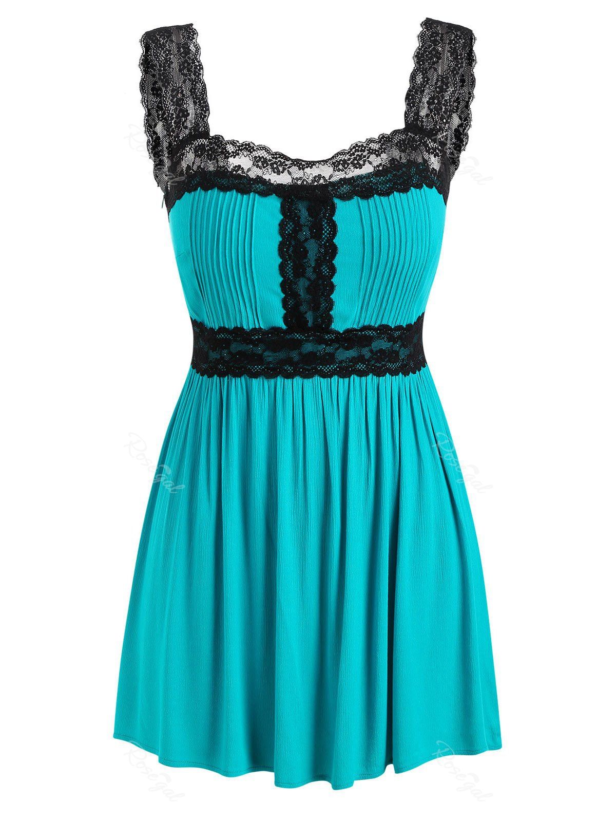 

Lace Panel Plus Size Empire Waist Tank Top, Turquoise