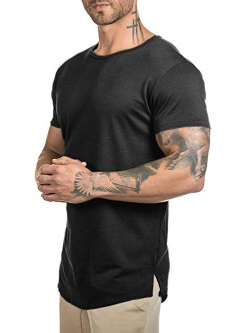 

Solid Color Curved Longline T Shirt, Black