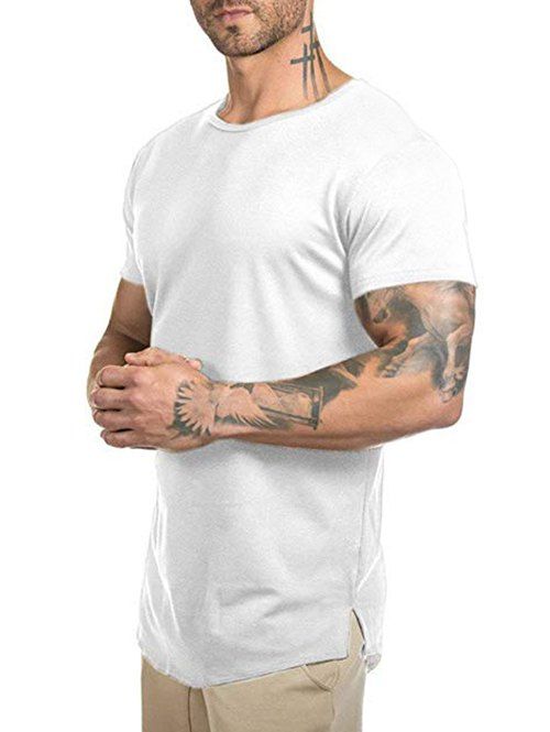 

Solid Color Curved Longline T Shirt, White