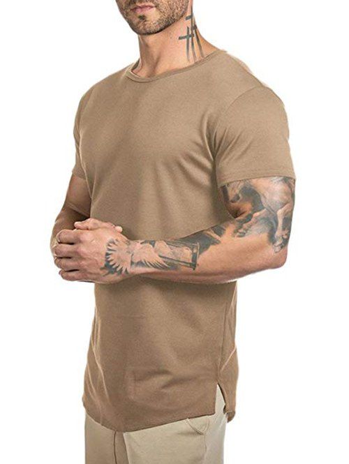 

Solid Color Curved Longline T Shirt, Dark khaki