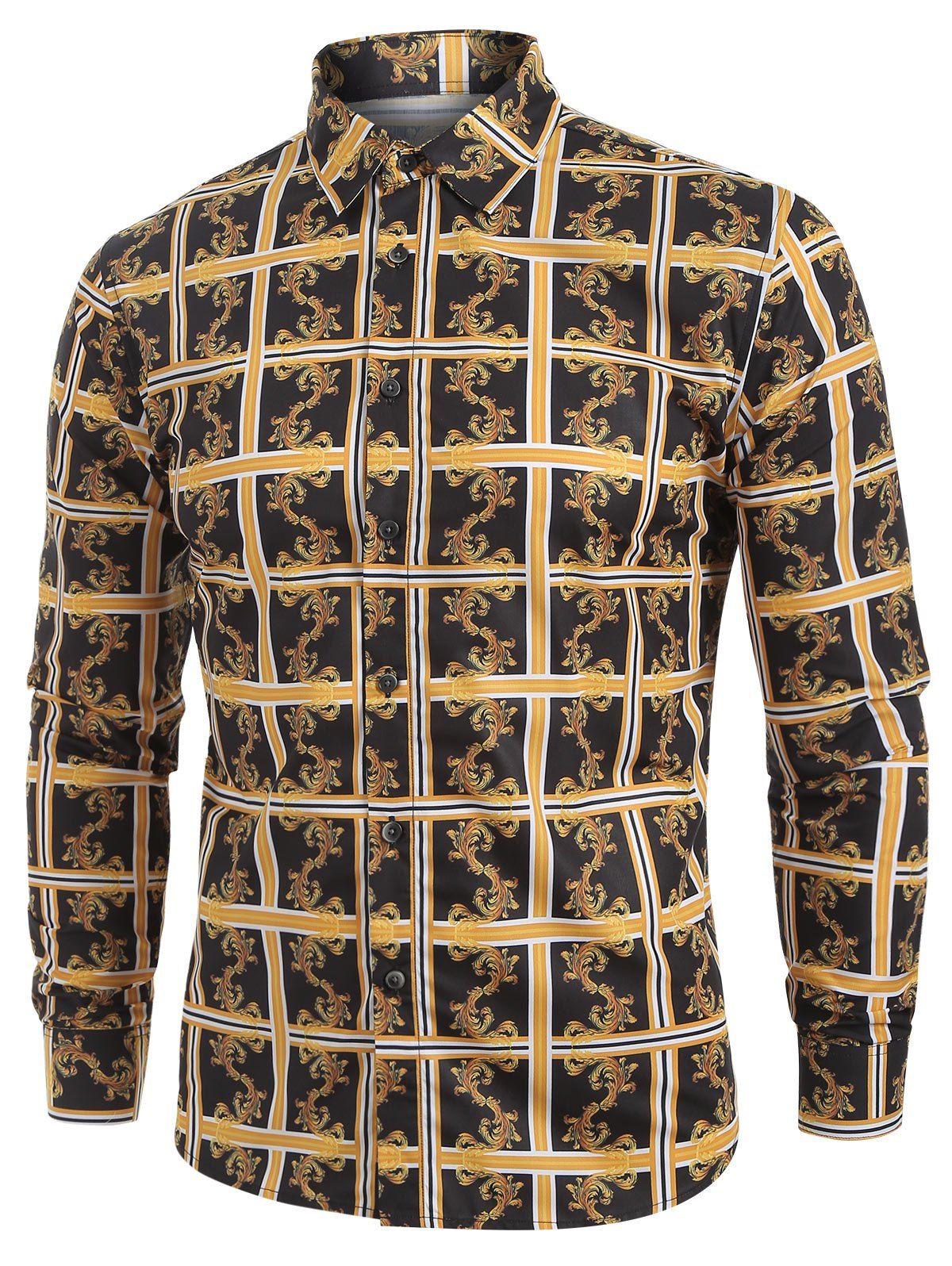 

Plaid Printed Casual Long Sleeves Shirt, Black
