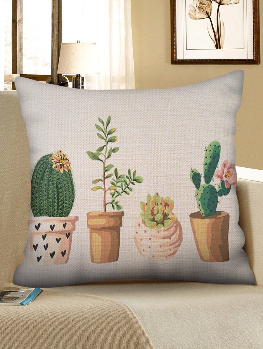 

Potted Succulents Print Decorative Linen Pillowcase, Multi