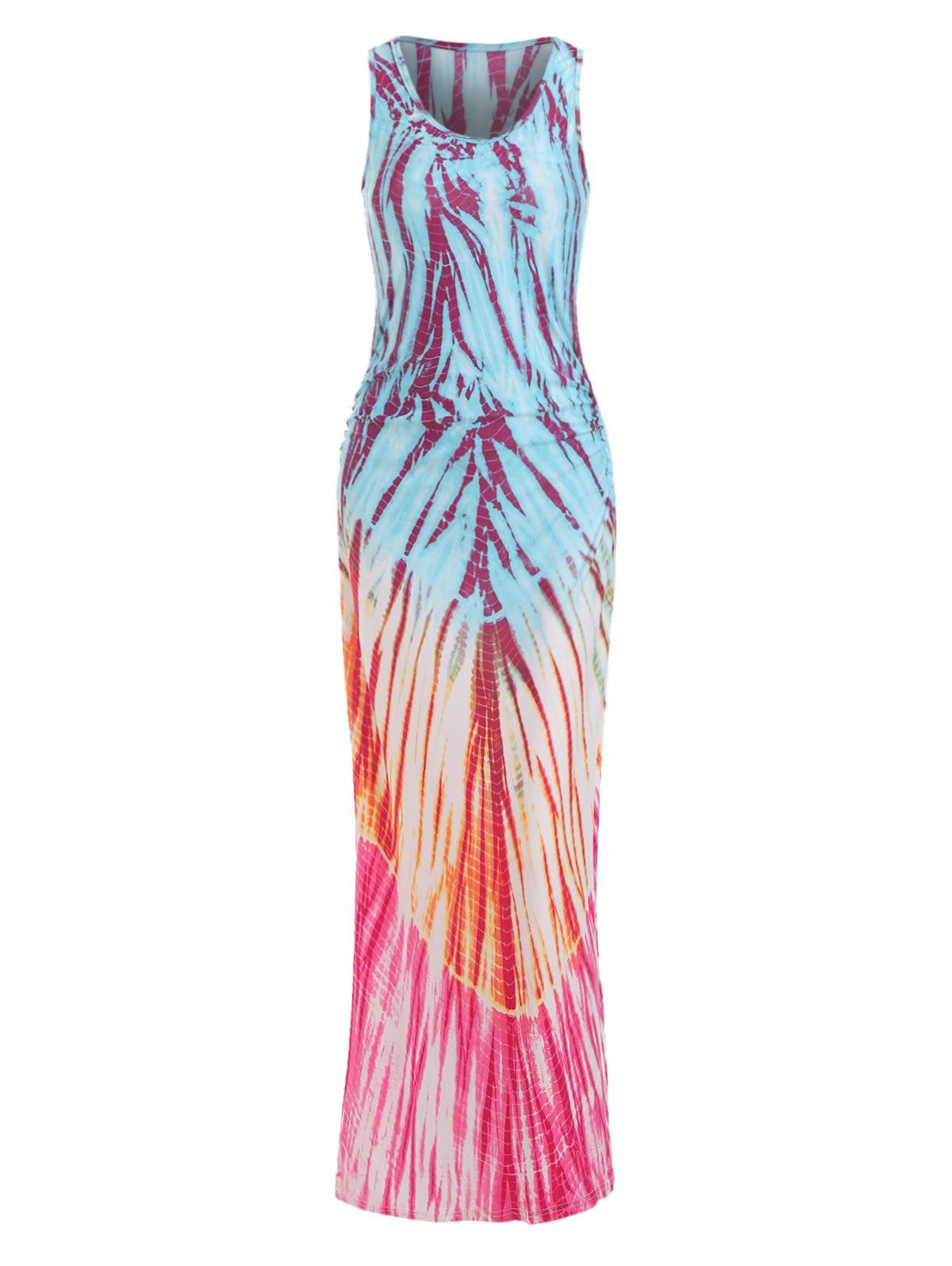 

Round Neck Ruched Tie Dye Dress, Rose red