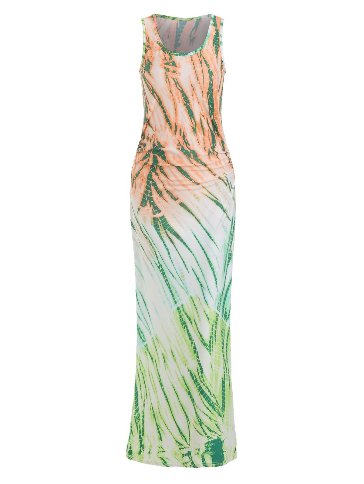 

Round Neck Ruched Tie Dye Dress, Yellow green