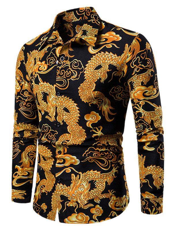 

Dragon Pattern Long Sleeves Shirt, Black