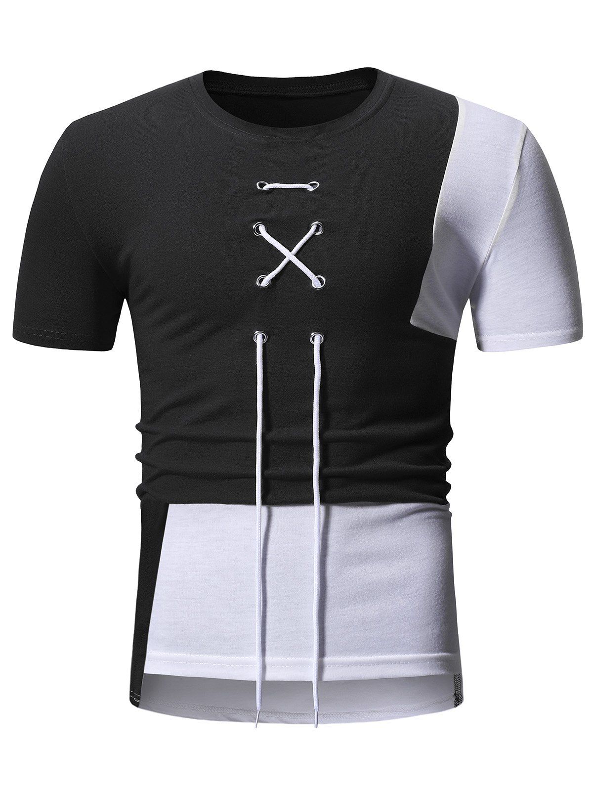 

High Low Lace Up Color Black T-shirt