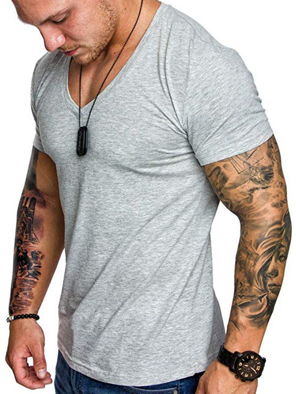 V Neck Solid Color T Shirt